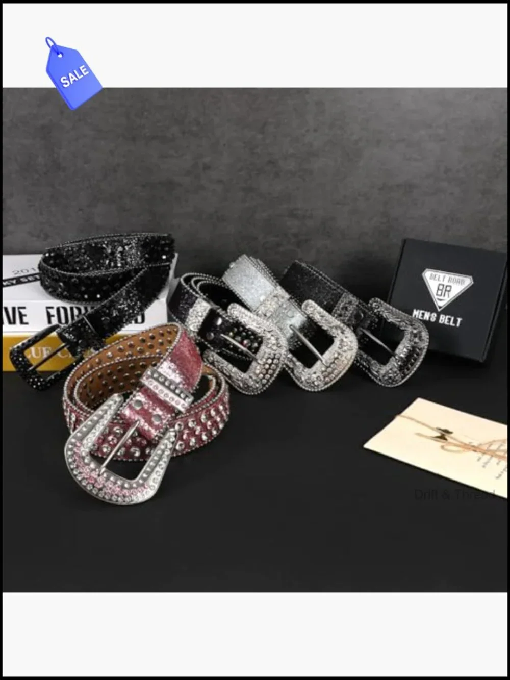 Rhinestone Western Cowboy Belt with Sparkling Bling, Detachable Buckle